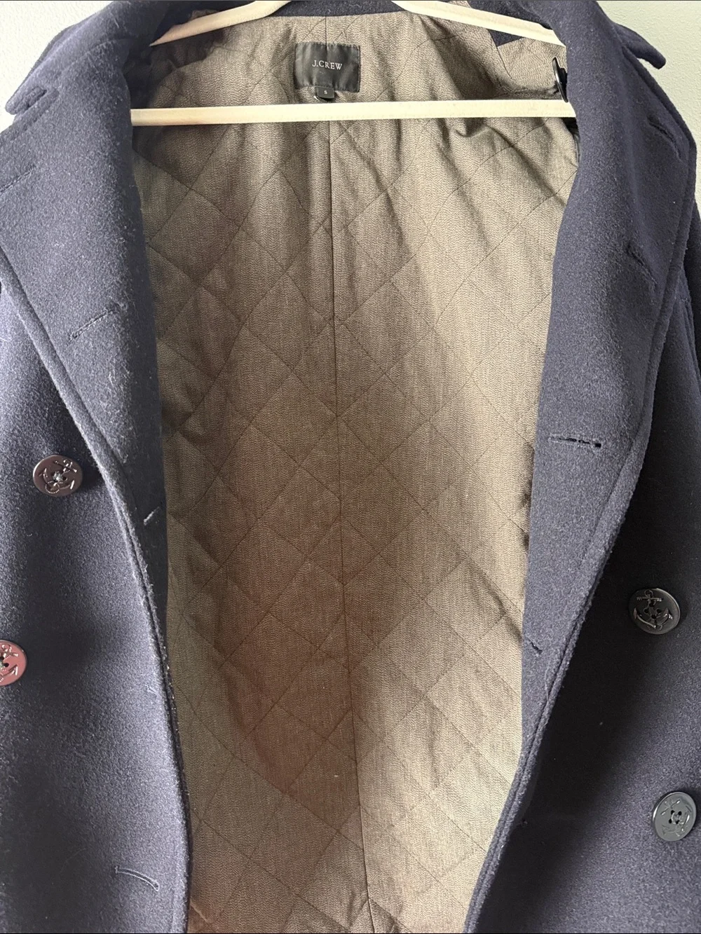 J. Crew Men's Dark Navy Double-Breasted Wool Peacoat. 80% wool Very nice!